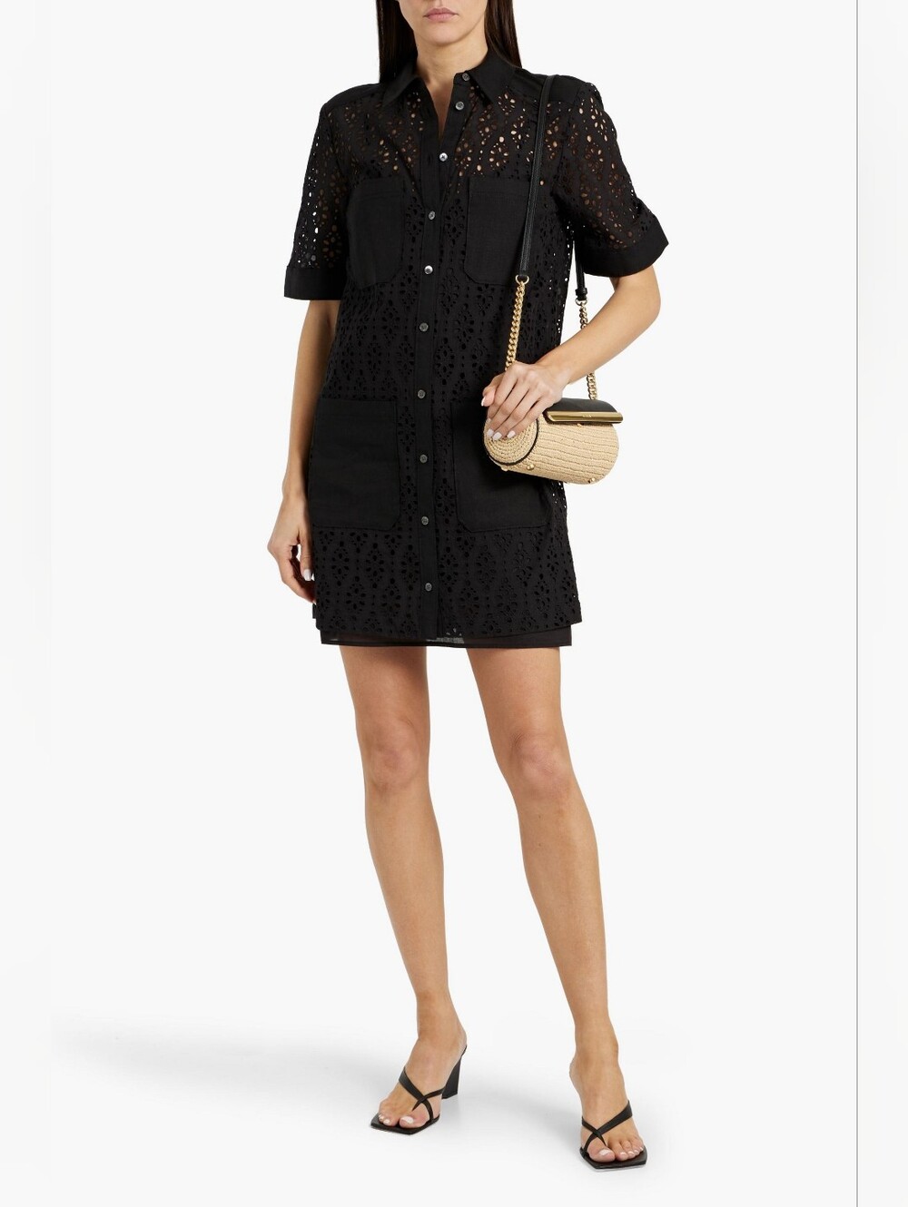 Veronica Beard Rafaella Linen Blend Mini Shirt Dress size 8 Black
